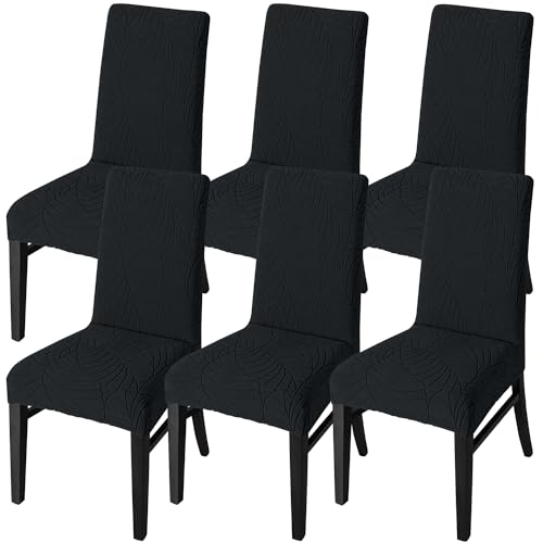 SHENGYIJING Stretch Set of 2 or 4 or 6 Waterproof Dining Chair Covers for Dining Room, Removable and Washable Chair Protector Seat Covers for Hotel, Wedding, Kitchen (Schwarz1,6 Stück) von SHENGYIJING