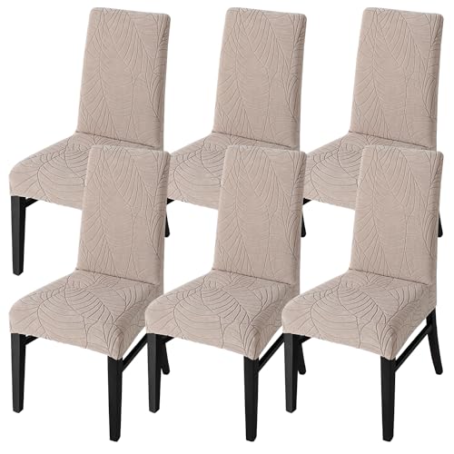 SHENGYIJING Stretch Set of 2 or 4 or 6 Waterproof Dining Chair Covers for Dining Room, Removable and Washable Chair Protector Seat Covers for Hotel, Wedding, Kitchen (Taupe1,6 Stück) von SHENGYIJING