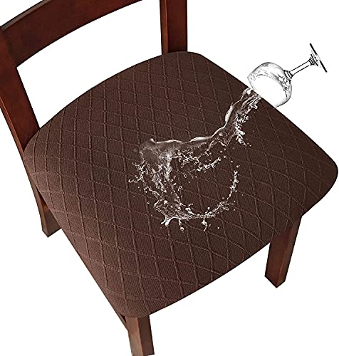 SHENGYIJING Stretch-Stuhlhussen mit Diamantgitter, wasserdicht, für Esszimmerstühle, Esszimmerstuhlbezüge, Küchenstuhlhussen mit Schnalle, Kaffee, 6 Stück von SHENGYIJING