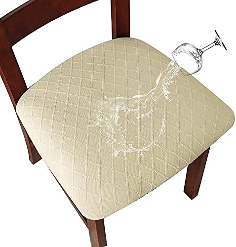 SHENGYIJING Stretch-Stuhlhussen mit Diamantgitter, wasserdicht, für Esszimmerstühle, Esszimmerstühle, mit Schnalle (Beige, 2) von SHENGYIJING