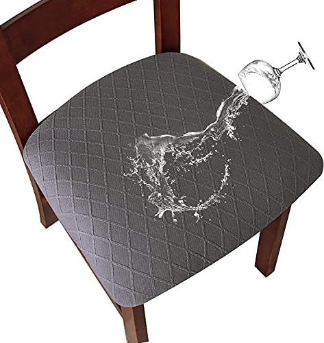 SHENGYIJING Stretch Diamant Gitter wasserdichte Stuhl-Sitzbezüge für Esszimmerstühle Hussen Esszimmerstuhlhussen Küchenstühle mit Schnalle (Grau, 6) von SHENGYIJING