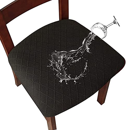 SHENGYIJING Stretch-Stuhlhussen mit Diamantgitter, wasserdicht, für Esszimmerstühle, Esszimmerstühle, mit Schnalle (schwarz, 4) von SHENGYIJING