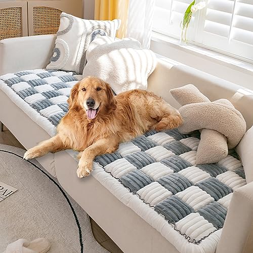 Fuzzy Cremefarbene Karierte Quadratische Haustiermatte Bett Couchbezug, Lustige Fuzzy Verdickter, Maschinenwaschbarer Couchbezug Für Haustiere,Hunden Und Katzen(Size:17.7*17.7 in,Color:Grey) von SHENJIA