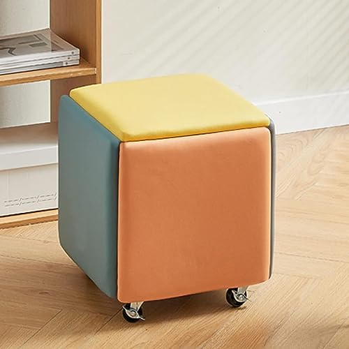 SHENJIA 5-in-1 Ottomane Cube Chair Set, Nesting Ottoman Cube Chair Stackable Leather Stools Foot Stool with Wheels for Living Room Bedroom Dining Room von SHENJIA