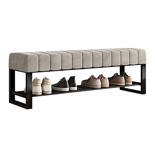 SHENJIA Schuhbank mit Lagerung, gepolstert Boucle Eingang Bank für Schlafzimmer Ende des Bettes, 2 Tier schwarz Metall-Schuhgestell für Schrank Flur Wohnzimmer Mudroom von SHENJIA