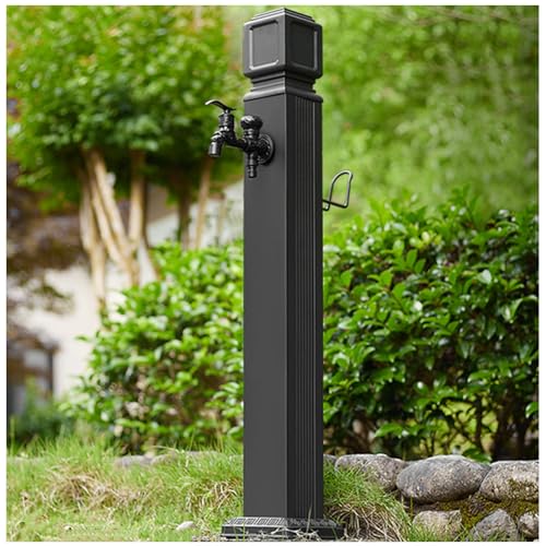 SHENJIA Wassersäule aus Edelstahl für den Garten mit Wasserhahn und Spritzpistole, Wasserhahnverlängerung für den Außenschlauch mit freistehendem Frostschutzhahn, Aufhänger für Gartenschlauch von SHENJIA