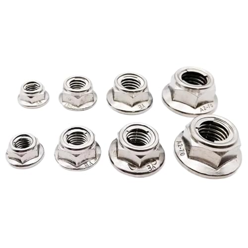 Flanschmutter 2 Stück M4-M12 304 Edelstahl mit vorherrschendem Drehmoment, Ganzmetalleinsatz, Sechskant-Sechskant-Selbstsicherungsmutter mit Flansch-Sicherungsmutter(M4 flat bottom) von SHENJMAI