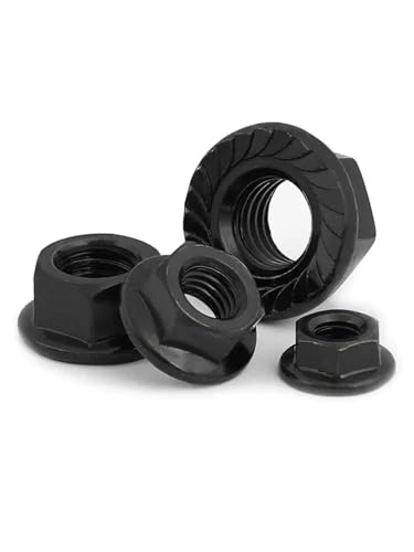 Flanschmutter 5~100 Stück M3 M4 M5 M6 M8 M10 M12 schwarzer Kohlenstoffstahl gezahnte Spinlock-Sechskantflanschmutter vernickelte farbige Zink-Sicherungsmuttern(Black,M10-10pcs) von SHENJMAI