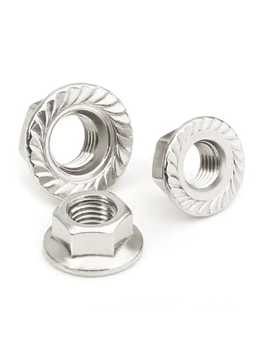Flanschmutter 5~100 Stück M3 M4 M5 M6 M8 M10 M12 schwarzer Kohlenstoffstahl gezahnte Spinlock-Sechskantflanschmutter vernickelte farbige Zink-Sicherungsmuttern(Nickel-plated,M12-5pcs) von SHENJMAI