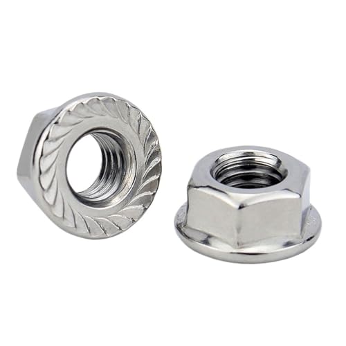 Flanschmutter 50/20/ 10/5 Stück M3 M4 M5 M6 M8 M10 M12 Sechskant-Sechskantkopf aus Edelstahl mit gezahntem Spinlock-Flansch(M6 (20pcs)) von SHENJMAI