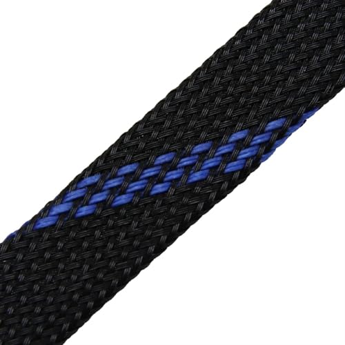 Kabelummantelung Erweiterbare Kabelhülse, 2 mm ~ 40 mm, geflochten, hohe Dichte, Härte, isolierende Leitung, schützende Drahtummantelung(Black Blue,40MM_1 Meters) von SHENJMAI
