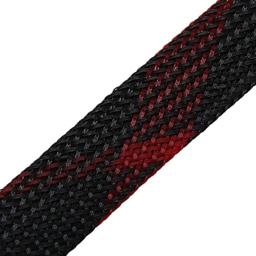 Kabelummantelung Erweiterbare Kabelhülse, 2 mm ~ 40 mm, geflochten, hohe Dichte, Härte, isolierende Leitung, schützende Drahtummantelung(Black Red Cross,25MM_1 Meters) von SHENJMAI