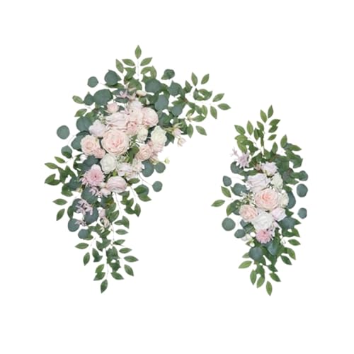 SHENJMAI Hochzeitsbogen-Blumen-Set 2PCS Künstliche Hochzeit Bogen Blumen Set Rose Kranz Hochzeit Bogen Kranz Dekorationen Willkommen Zeichen(Light Pink) von SHENJMAI