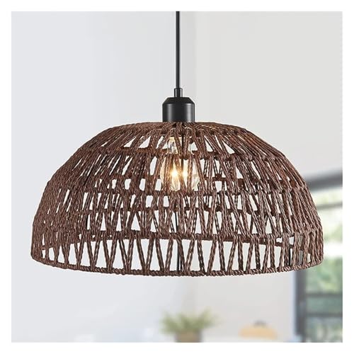 Stoff Lampenschirm Hanfseil gewebte Pendelleuchten Pastorales Restaurant Teestube Gasthaus Bar Schlafzimmer Rattan Innenbeleuchtung Lampenabdeckung Stoff Lampenschirm(Color 2,NO LIGHT BULB_30X16CM) von SHENJMAI