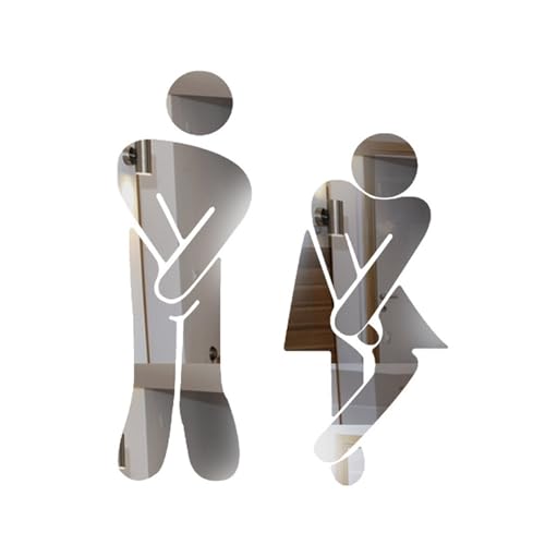 WC Türschild 2 Stück WC-Mann-Frauen-Dekor-Wandaufkleber, abnehmbares Waschraum-Poster, Spiegeloberflächenaufkleber, DIY-Toilettentür-Eingangsschild(Type B silver) von SHENJMAI