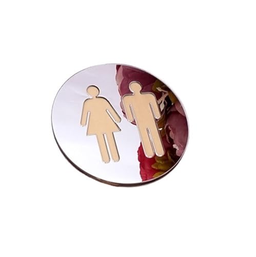WC Türschild 5 mm 3D-Spiegel, rund, WC-Türschild, Badezimmer, moderner Holzsockel, Wandaufkleber, Heimdekoration(Silver,8 in (20cm)) von SHENJMAI
