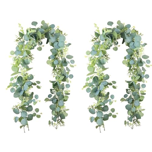 Eukalyptus Girlande Deko, 2 Stück 1,8m Künstliche Eukalyptus Girlande mit Weidenblättern Grüne Blätter Hängepflanze Deko Künstliche Pflanze für Hintergrund, Hochzeit Bogen, Tischdeko Eukalyptus Girlande Deko, 2 Stück 1,8m Künstliche Eukalyptus Girlande mit Weidenblättern Grüne Blätter Hängepflanze Deko Künstliche Pflanze für Hintergrund, Hochzeit Bogen, Tischdeko von SHENRUZENG