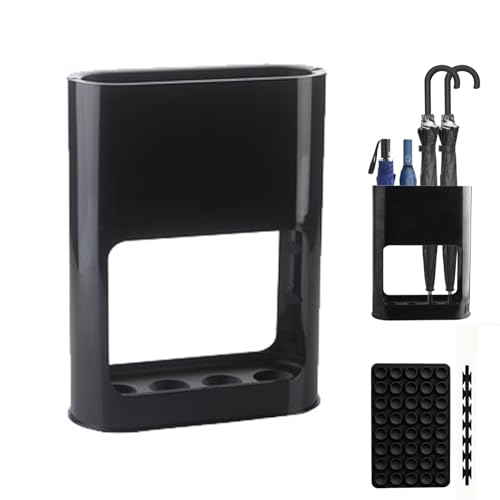 SHENRUZENG Schirmständer Schwarz, Regenschirmständer mit Anti Kipp Silikon Saugnapf Regenschirmhalter mit Abnehmbarer Abtropfschale Eingangsbereich Schirmständer 4 Slots für Lange/Kurze Regenschirme von SHENRUZENG