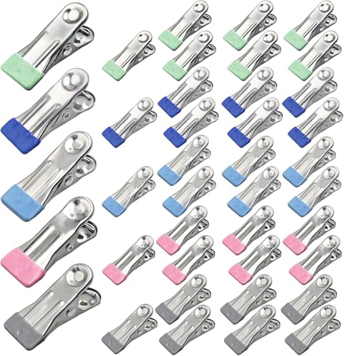 40 Stück Wäscheklammern Edelstahl, rutschfeste Wäscheklammern Ohne Abdruck, Stabil Klammern Metall mit Silikonkopf, Multifunktionale Wäscheklammer für Fotos Kleidung Lebensmittelversiegelung von SHENSAIGO
