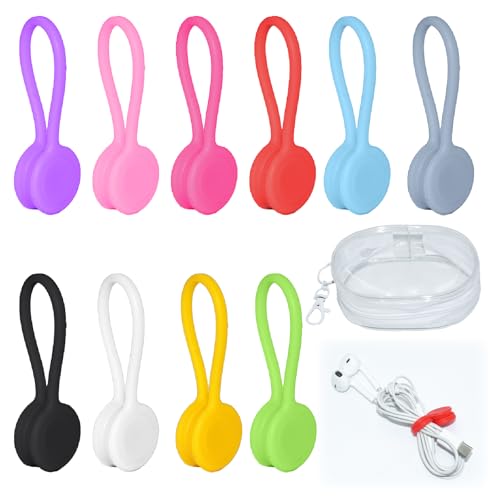 SHENSAIGO 10 Stück Magnetische Kabelbinde, Wiederverwendbare Kabelbinder Magnetic, 10 Farben Magnet Silikon Kabelbinder, Multifunktionale Magnetisch Cable Ties für Drähten Kopfhörerkabel USB-Ladekabel von SHENSAIGO