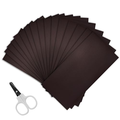 SHENSAIGO 16 Stück Braun Kunstleder Selbstklebend, Leder Reparatur Set 20x10cm, Kunstleder Reparaturset mit Kleiner Schere, Wasserdichtes Lederflicken Selbstklebend für Autositze Sofas Möbel von SHENSAIGO