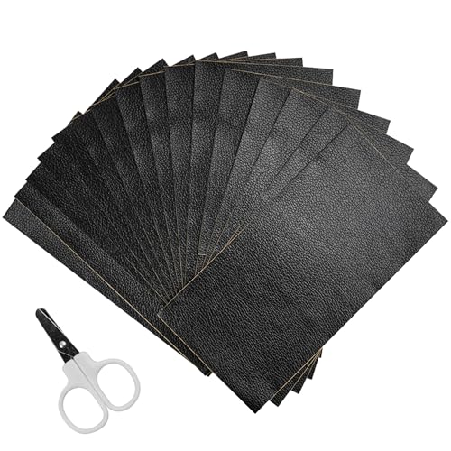 SHENSAIGO 16 Stück Kunstleder Selbstklebend, Leder Reparatur Set Schwarz 20 x 10cm, Kunstleder Reparaturset mit Kleiner Schere, Wasserdichtes Lederflicken Selbstklebend für Sofas Autositze Möbel von SHENSAIGO
