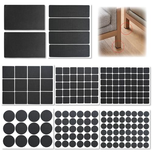 SHENSAIGO 186 Stück Antirutsch Pads Selbstklebend Set, Schwarz Anti Rutsch Pads, 8 Größen Antirutsch Aufkleber Gummipads, Runde Rechteckige Möbel Rutschhemmer für Tisch Stuhl Schrank Bett Sofas Füße von SHENSAIGO