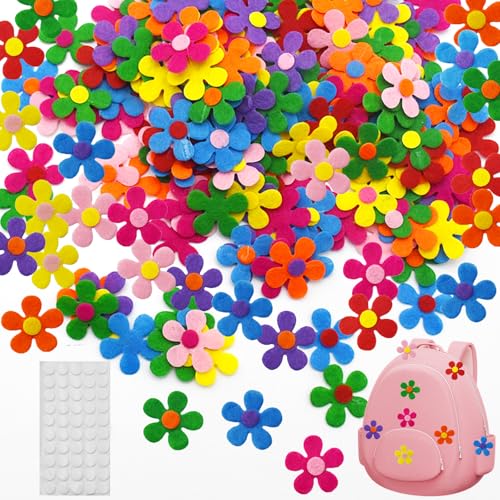 SHENSAIGO 200 Stück Filzblumen, Bunte Stoff Blümchen, Streudeko Blumen und 50 Doppelseitige Klebepunkte, Verschönerungen Deko Blumen, DIY Filz Blumen für Filz Basteln Kunsthandwerk Grußkartenzubehör von SHENSAIGO