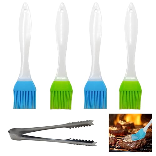 SHENSAIGO 4 Stück Silikon Backpinsel, 2 Farben Backen Silikonpinsel, Hitzebeständiges Küchenpinsel, Basting Silikon Pinsel mit Edelstahlzange, Küche Pastry Brush für Grillen Sauce Gebäck Rühren Kochen von SHENSAIGO