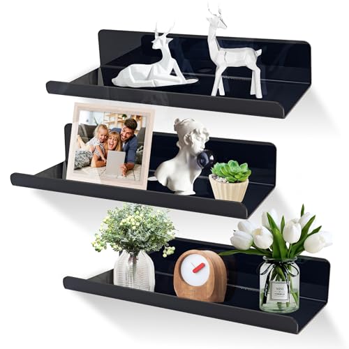 SHEPIN 3er Set Wandregal ohne Bohren Wand Schwarz Schweberegal, 30cm Regal Ohne Bohren aus Acryl Badezimmer Regal Zum Kleben, Wall Shelf Bilderleiste Bücherregal Kleberegal Bad Regal Selbstklebend SHEPIN 3er Set Wandregal ohne Bohren Wand Schwarz Schweberegal, 30cm Regal Ohne Bohren aus Acryl Badezimmer Regal Zum Kleben, Wall Shelf Bilderleiste Bücherregal Kleberegal Bad Regal Selbstklebend von SHEPIN