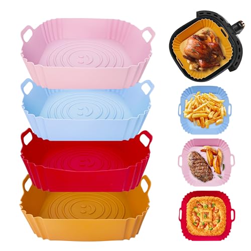 SHEPIN 4 Stück Silikonform für Heißluftfritteuse, 22cm Airfryer Zubehör Silikon Air Fryer Accessories Pot Liners Wiederverwendbares Heißluftfritteuse Korb Backform Zubehör Silikoneinsatz von SHEPIN