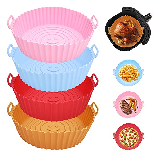 SHEPIN 4 Stück Silikonform für Heißluftfritteuse Airfryer Zubehör Silikon Air Fryer Accessories Pot Liners Wiederverwendbares Heißluftfritteuse Korb Backform Zubehör Silikoneinsatz von SHEPIN