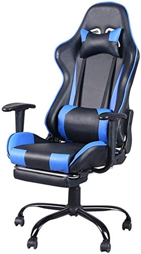 SHERAF Bürostuhl, ergonomischer Gaming-Stuhl, hohe Rückenlehne, Rennsitz, Lendenwirbelstütze und einziehbare Fußstütze, Bürostuhl (Farbe: (Gaming-Stuhl) (Blau, Einheitsgröße), hoher Ehrgeiz von SHERAF