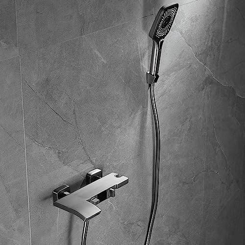 Thermostatischer Duschmischer, Wasserfall-Badewannen-Mischbatterie mit Dusche, wandmontierter Duschaufsatz für Badewannenarmaturen für Badezimmer, Gun Grey lofty ambition von SHERAF