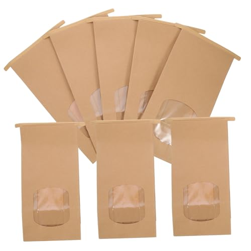 SHERCHPRY 100 Stück Kraftpapier Snack Verpackungsbeutel mit Sichtfenster Selbstklebend Fettabweisend für Kekse Popcorn Süßigkeiten und Partygeschenke Wiederverwendbar Robust und Dekorativ von SHERCHPRY