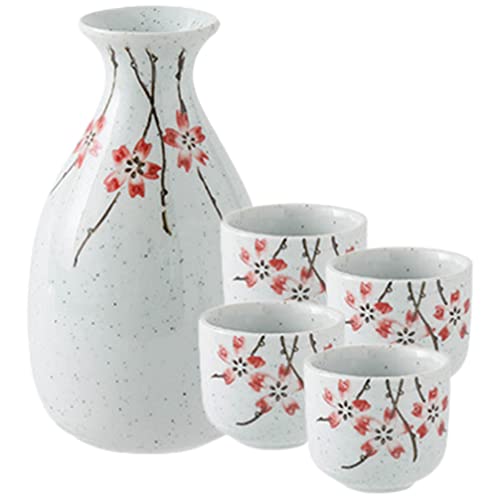 SHERCHPRY Keramik Sake Set Japanisches Sake-Set Bemalte Sake-Becher Traditionelles Keramik-Sake- -Geschenkset Mit Tokkuri-Flaschenkaraffe 4 Ochoko-Bechern Japanisches Teetasse Aus Keramik von SHERCHPRY
