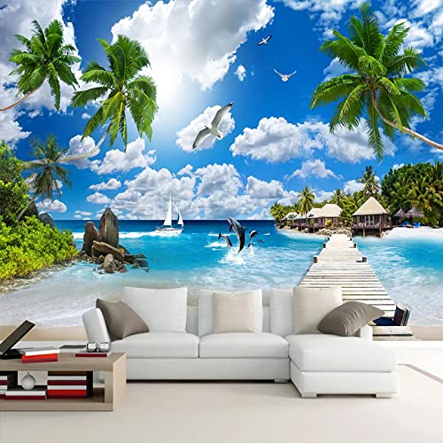 SHEROCHING PVC selbstklebend Blauer Himmel Strand meerstück 3D fototapete Wohnzimmer Sofa tv Hintergrund Wohnzimmer deko wandbild wohndeko Kunst von SHEROCHING