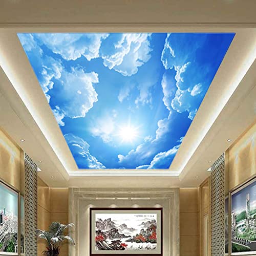 SHEROCHING PVC selbstklebend Blauer Himmel und weiße Wolken 3D-Deckenaufkleber Heimdekoration Deckenbild Fototapete Schlafzimmer Wandkunst von SHEROCHING
