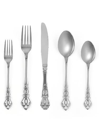 SHEUMNT Wunderschönes Retro Royal Silber Edelstahl 20-teiliges Besteckset, Essbesteck Set, rostfreier Edelstahl, Utensilien von SHEUMNT