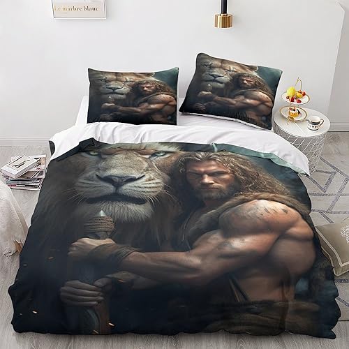 Lion King Bettdeckenbezug Schlafhilfe Bettwäsche Weichs Steppdeckenbezug Kissenbezug Savannah King Bed Linen Sets Mikrofaser Bettwäschegarnitur Atmungsaktiv Bettbezug Double（200x200cm） von SHEYLE