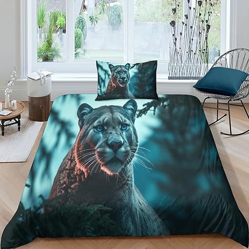 Lion King Bettwäsche Set Satin Savannah King Bettdeckenbezug Luxuriös Bedding Set Schlafhilfe Bettbezug Atmungsaktiv Steppdeckenbezug Für Jungen Und Mädchen Single（135x200cm） von SHEYLE