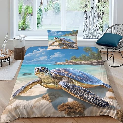 SHEYLE Schildkröten Bed Linen Sets Tortoise Bettbezug Microfaser Baumwolle Bettwäsche Set Mikrofaser Mit Reißverschluss Für Erwachsene Und Kinder Single（135x200cm） von SHEYLE