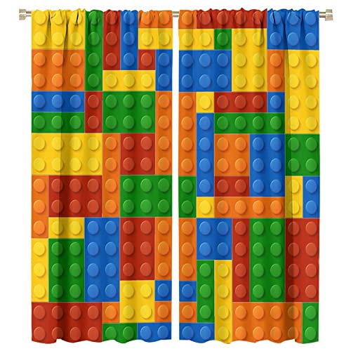 Bausteine Spielzeug Vorhänge, Abstrakte Kontur Bunte Kunststoff Ziegel Geometrische Druck Muster Fenster Behandlung Vorhänge für Jungen Mädchen Schlafzimmer Spielzimmer 42x45 von SHElifestyle