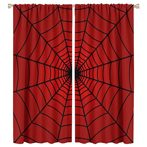 Hero Spinnennetz-Fenstervorhänge für Kinder, schwarzes Spinnennetz, rote Vorhänge, Verdunkelungsstange, Taschenfenster, Behandlungen für Jungen, Mädchen, Baby, Kinderzimmer, Kleinkind, von SHElifestyle