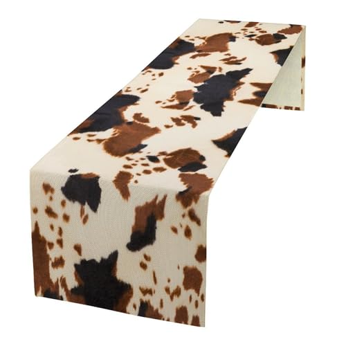 Tischläufer im Vintage-Stil mit Kuhfell-Druck, rustikales Landhaus, Landhausstil, Cowboy-braunes Rindsleder, für Zuhause, Küche, Esstisch, Party, Urlaub, Dekoration, 33 x 152,4 cm von SHElifestyle