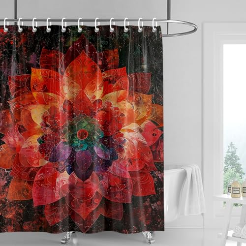 Duschvorhang 120x180 cm Blumen Rot Grün Shower Curtains Waschbar Polyester Stoff Duschvorhang Wasserdicht Dekoration Shower Curtain mit 12 Haken Duschvorhänge Badewanne von SHFDJTL