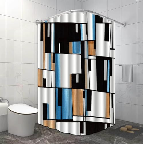 Duschvorhang 120x180 cm Geometrisches Blau Schwarz Shower Curtains Polyester Stoff Waschbar Duschvorhänge Blickdicht Badewanne Wasserdicht Antischimmel mit 12 Duschvorhangringen von SHFDJTL
