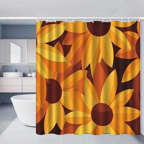 Duschvorhang 120x180 cm Orange Braune Blumen Shower Curtains Polyester Stoff Waschbar Duschvorhänge Blickdicht Badewanne Wasserdicht Antischimmel mit 12 Duschvorhangringen von SHFDJTL