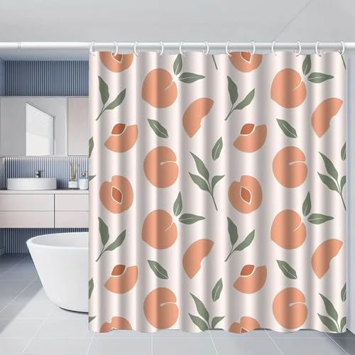 Duschvorhang 120x180 cm Pfirsich Rosa Früchte Shower Curtains Polyester Stoff Waschbar Duschvorhänge Blickdicht Badewanne Wasserdicht Antischimmel mit 12 Duschvorhangringen von SHFDJTL