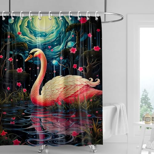 Duschvorhang 120x180 cm Rosa Blumen Gelb Shower Curtains Waschbar Polyester Stoff Duschvorhang Wasserdicht Dekoration Shower Curtain mit 12 Haken Duschvorhänge Badewanne von SHFDJTL